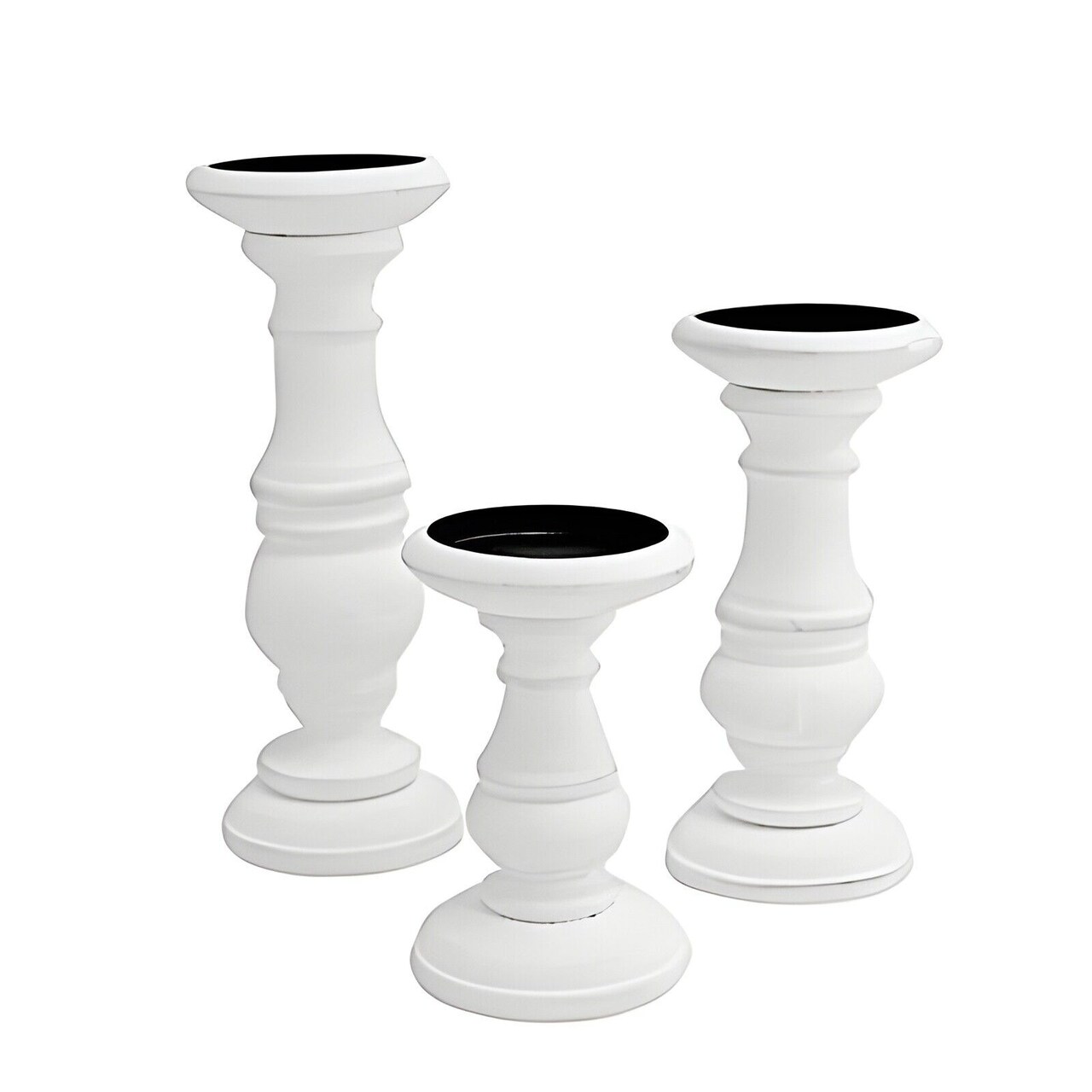 3 White Wooden Pillar Candle Holders Table Centerpieces Set Party Decorations